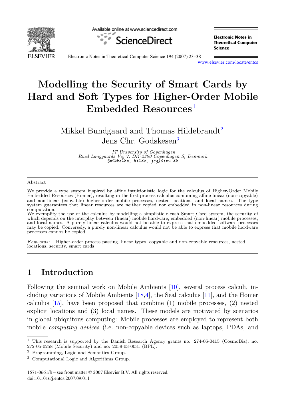 Modelling The Security Of Smart Cards By Hard And Soft Types For Higher Order Mobile Embedded Resources Topic Of Research Paper In Computer And Information Sciences Download Scholarly Article Pdf And Read