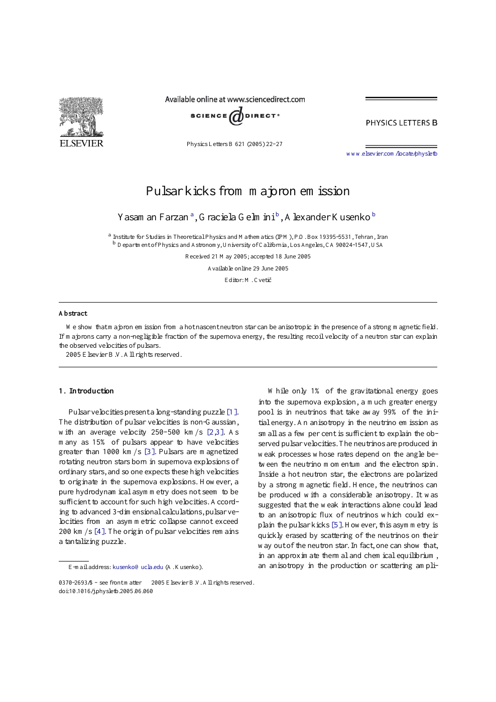 Pulsar Kicks From Majoron Emission Topic Of Research Paper In Physical Sciences Download Scholarly Article Pdf And Read For Free On Cyberleninka Open Science Hub