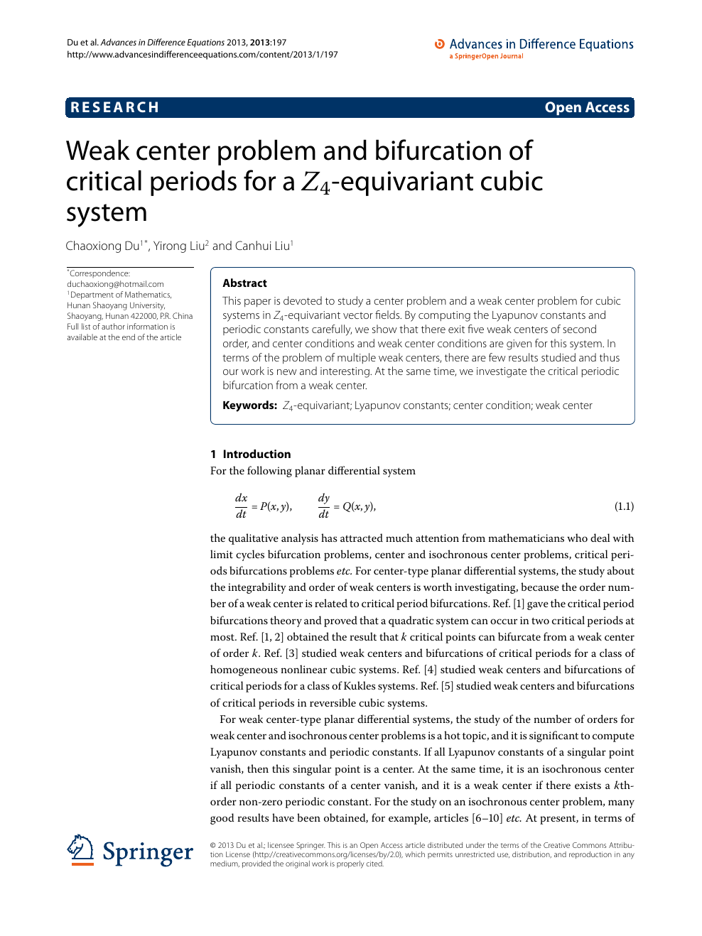 Weak Center Problem And Bifurcation Of Critical Periods For A Z4 Equivariant Cubic System Topic Of Research Paper In Mathematics Download Scholarly Article Pdf And Read For Free On Cyberleninka Open Science