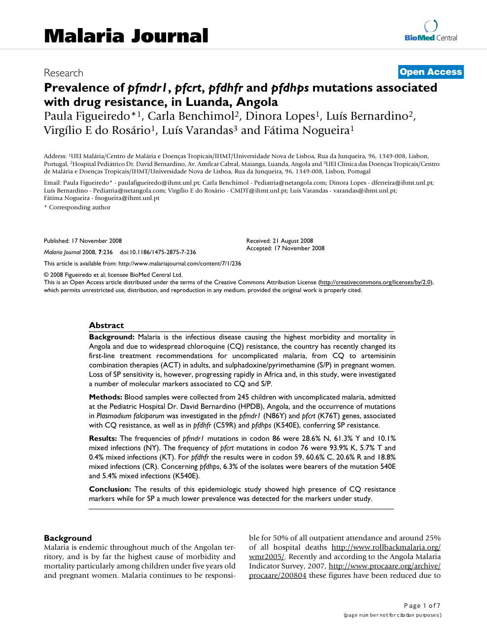 Prevalence of molecular markers of resistance to sulfadoxine