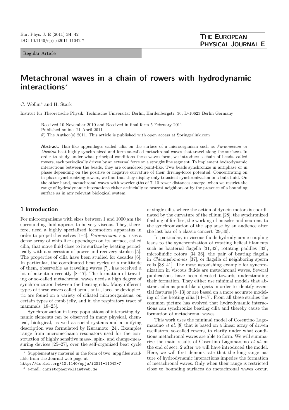 Metachronal Waves In A Chain Of Rowers With Hydrodynamic Interactions Topic Of Research Paper In Physical Sciences Download Scholarly Article Pdf And Read For Free On Cyberleninka Open Science Hub