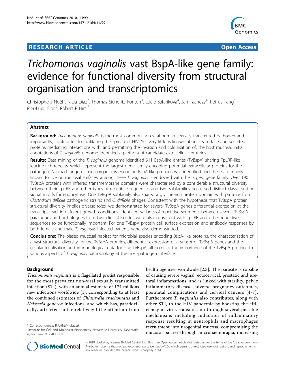 Trichomonas Vaginalis Vast Bspa Like Gene Family Evidence For Functional Diversity From Structural Organisation And Transcriptomics Topic Of Research Paper In Biological Sciences Download Scholarly Article Pdf And Read For Free On