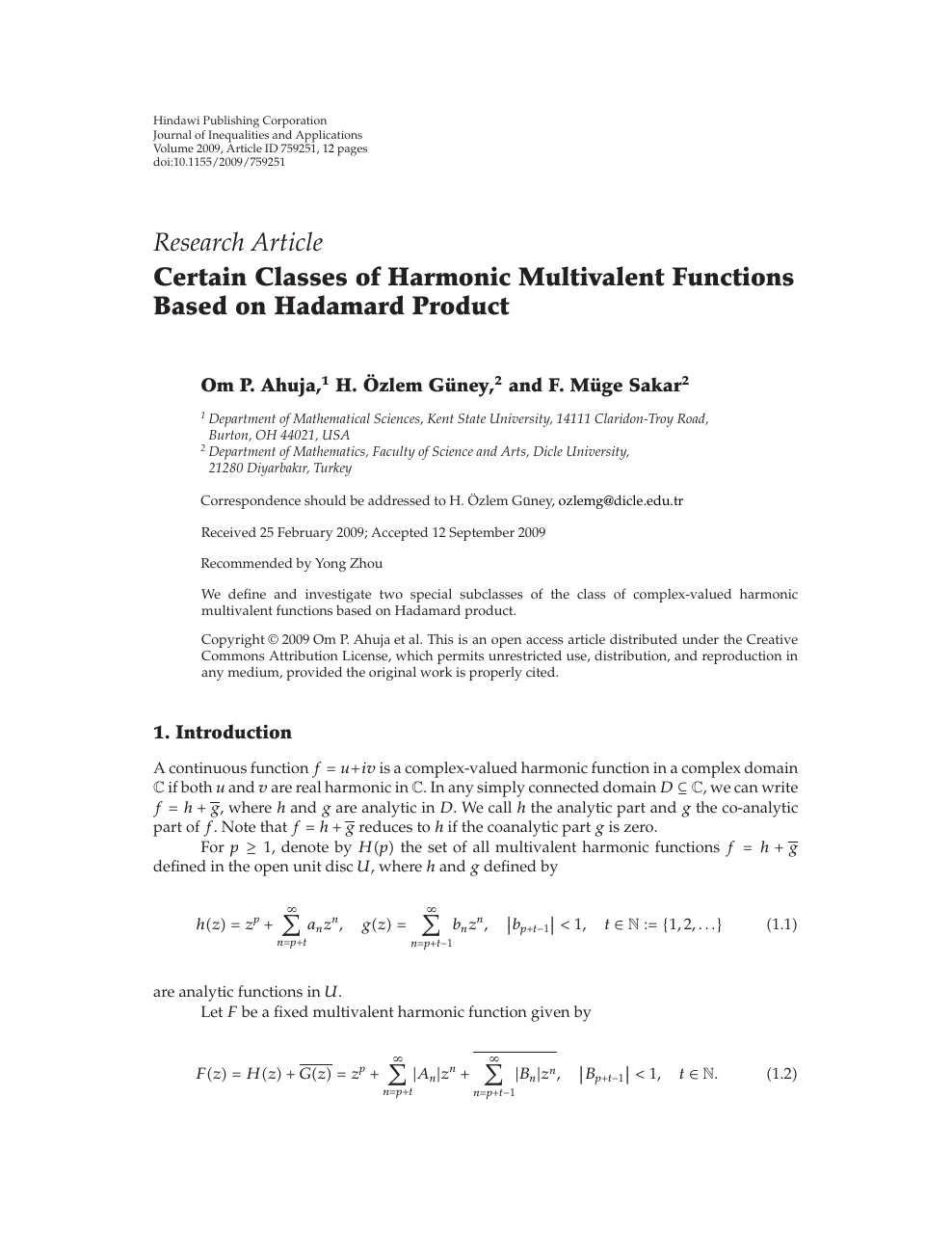 Certain Classes Of Harmonic Multivalent Functions Based On Hadamard Product Topic Of Research Paper In Mathematics Download Scholarly Article Pdf And Read For Free On Cyberleninka Open Science Hub