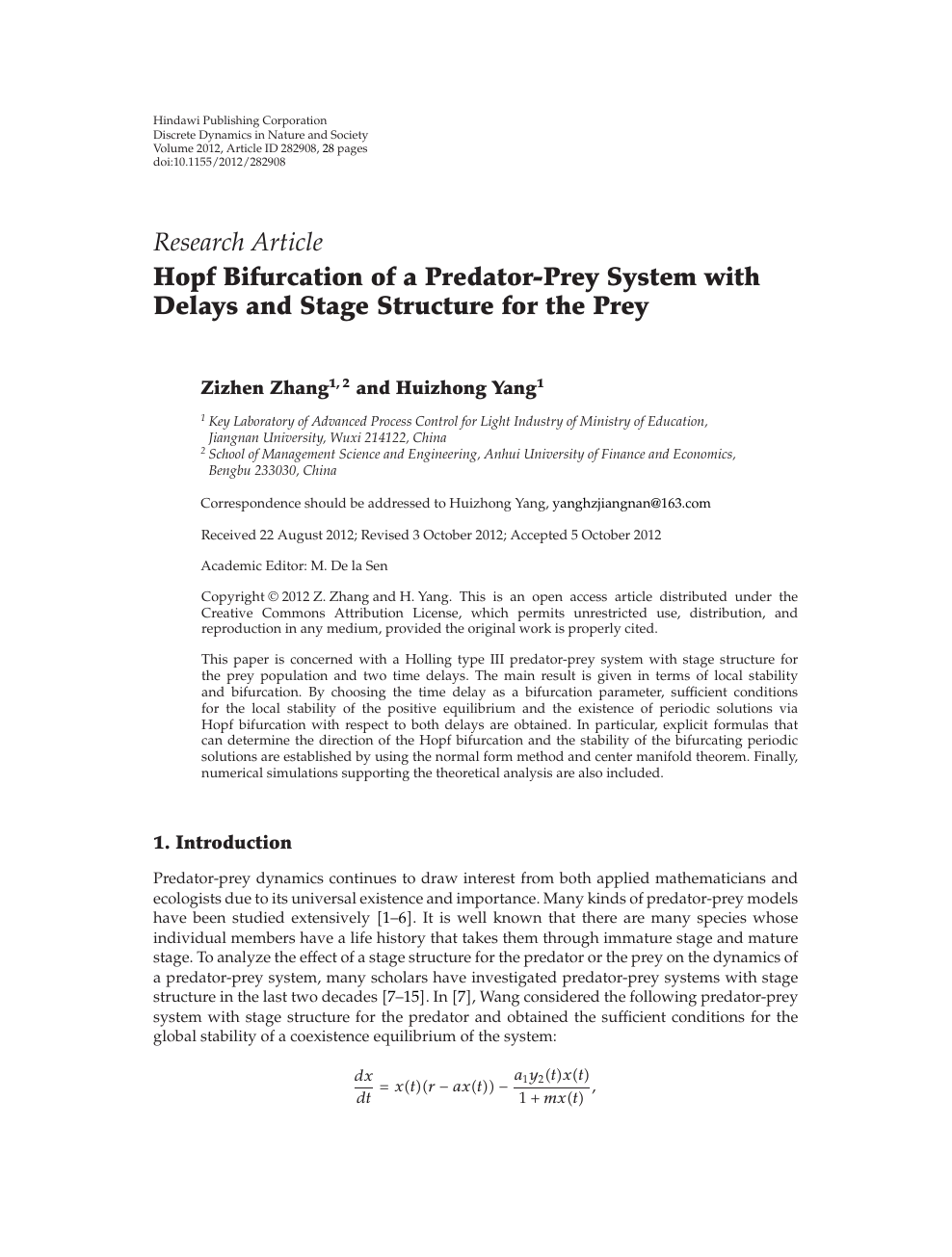 Hopf Bifurcation Of A Predator Prey System With Delays And Stage Structure For The Prey Topic Of Research Paper In Mathematics Download Scholarly Article Pdf And Read For Free On Cyberleninka Open
