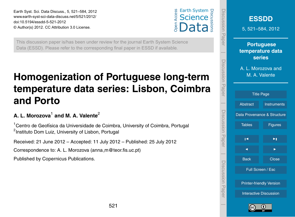 Homogenization Of Portuguese Long Term Temperature Data Series Lisbon Coimbra And Porto Topic Of Research Paper In Earth And Related Environmental Sciences Download Scholarly Article Pdf And Read For Free On Cyberleninka