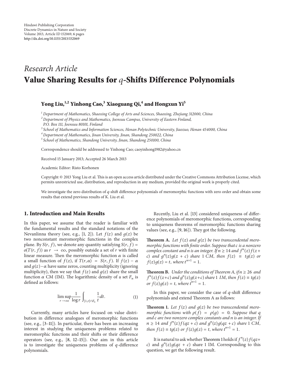 Value Sharing Results For Q Shifts Difference Polynomials Topic Of Research Paper In Mathematics Download Scholarly Article Pdf And Read For Free On Cyberleninka Open Science Hub