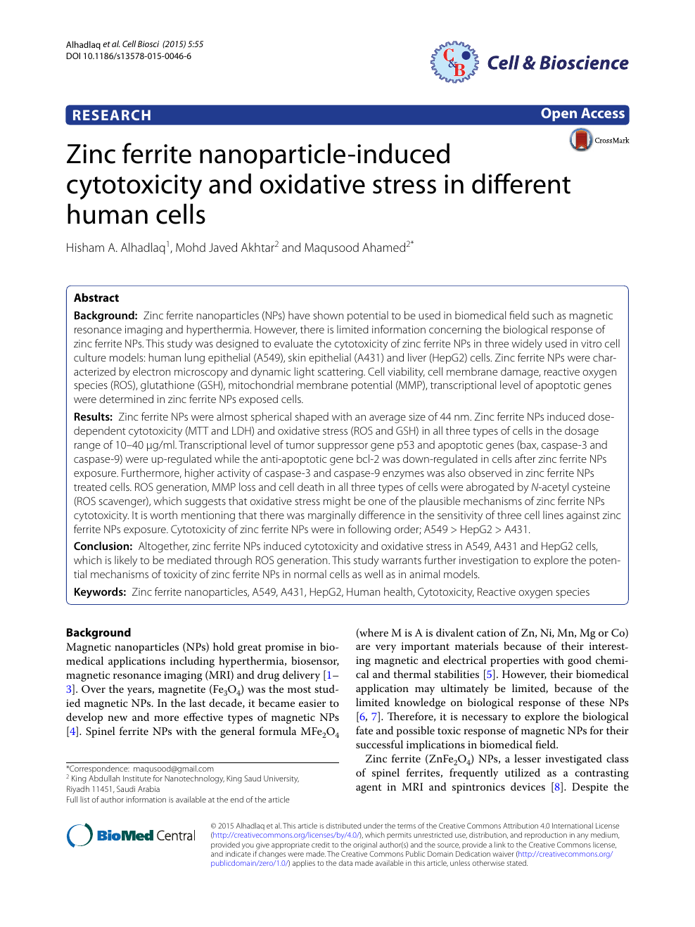 Zinc Ferrite Nanoparticle Induced Cytotoxicity And Oxidative Stress In Different Human Cells Topic Of Research Paper In Nano Technology Download Scholarly Article Pdf And Read For Free On Cyberleninka Open Science Hub