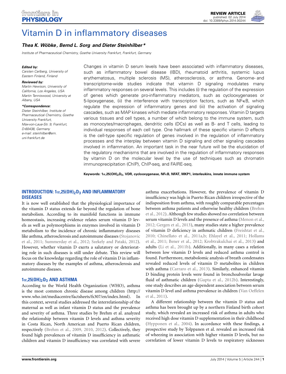 Vitamin D In Inflammatory Diseases Topic Of Research Paper