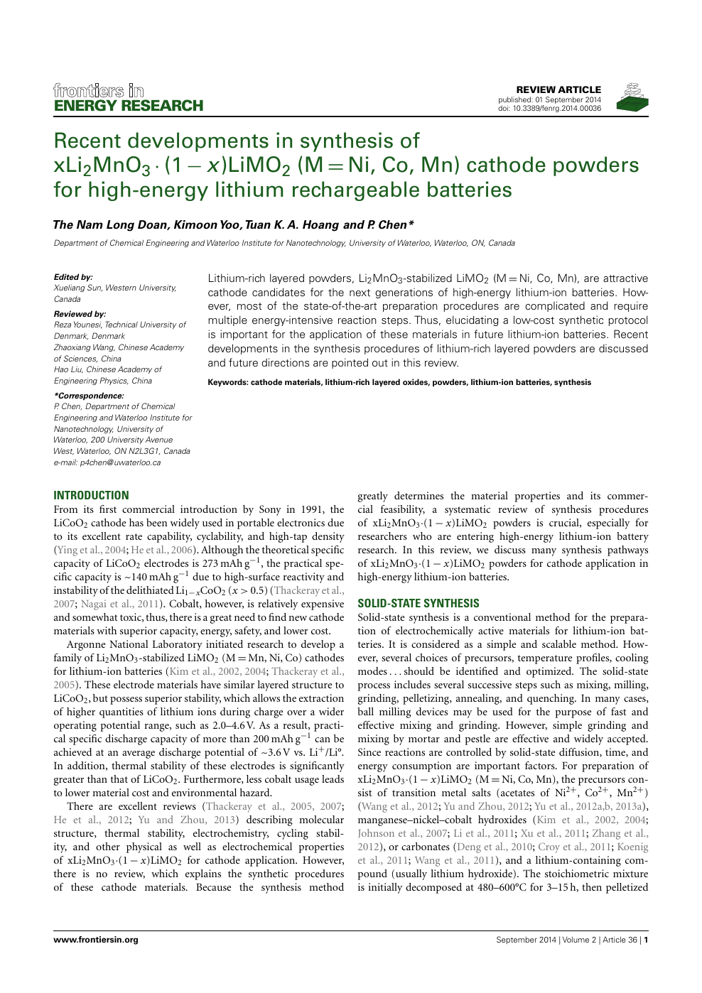 Recent Developments In Synthesis Of Xli2mno3a A A 1a Aˆ A X Limo2 Ma A Ni Co Mn Cathode Powders For High Energy Lithium Rechargeable Batteries Topic Of Research Paper In Nano Technology Download Scholarly Article Pdf And Read For Free On