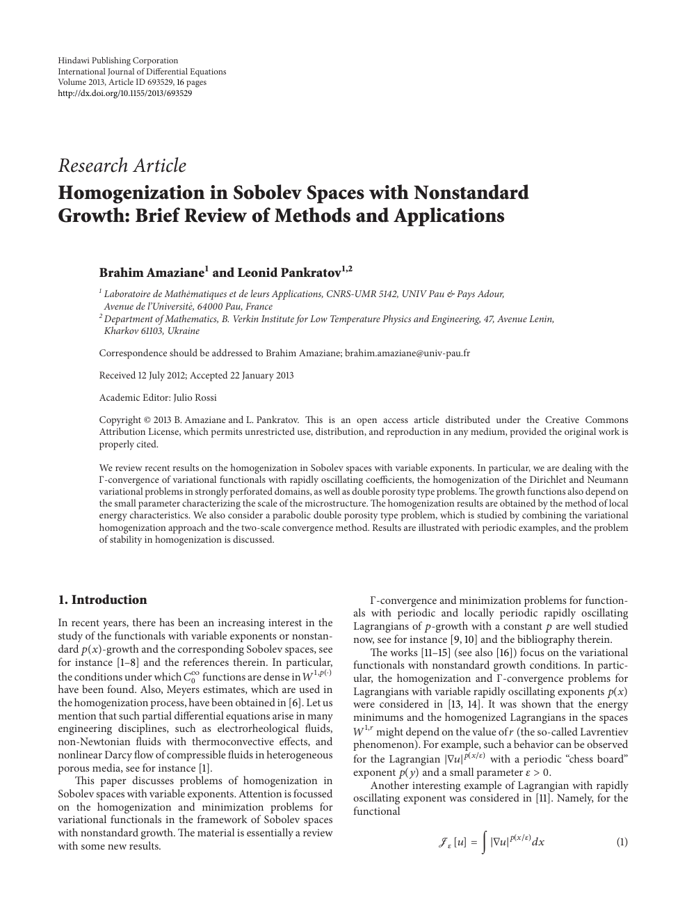 Homogenization In Sobolev Spaces With Nonstandard Growth Brief Review Of Methods And Applications Topic Of Research Paper In Mathematics Download Scholarly Article Pdf And Read For Free On Cyberleninka Open Science