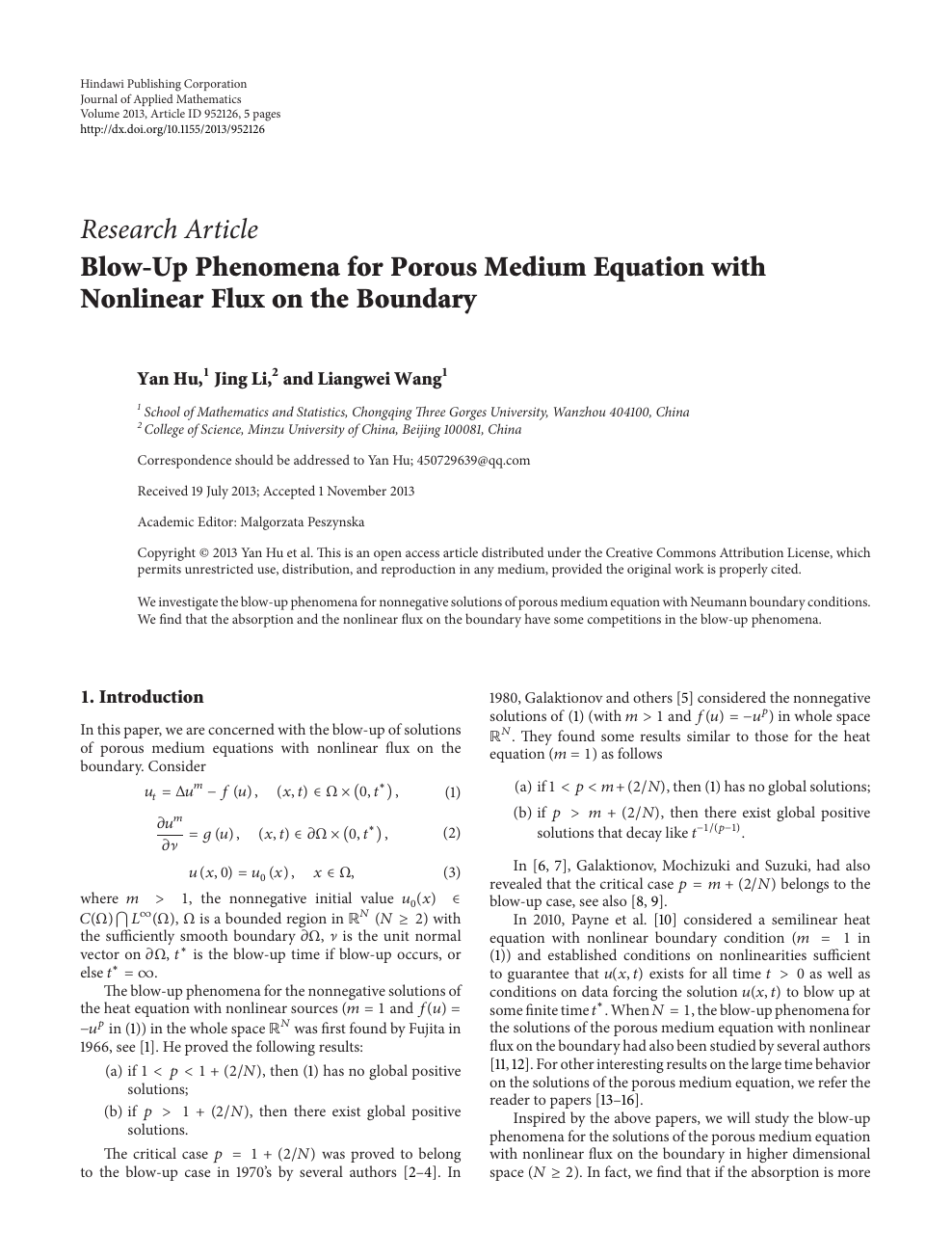 Blow Up Phenomena For Porous Medium Equation With Nonlinear Flux On The Boundary Topic Of Research Paper In Mathematics Download Scholarly Article Pdf And Read For Free On Cyberleninka Open Science Hub