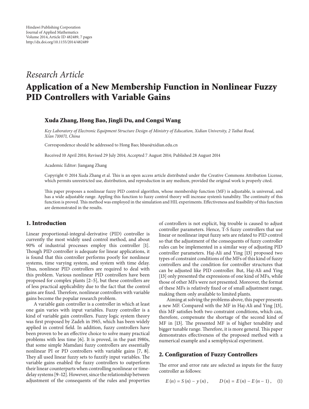 Application Of A New Membership Function In Nonlinear Fuzzy Pid Controllers With Variable Gains Topic Of Research Paper In Mathematics Download Scholarly Article Pdf And Read For Free On Cyberleninka Open