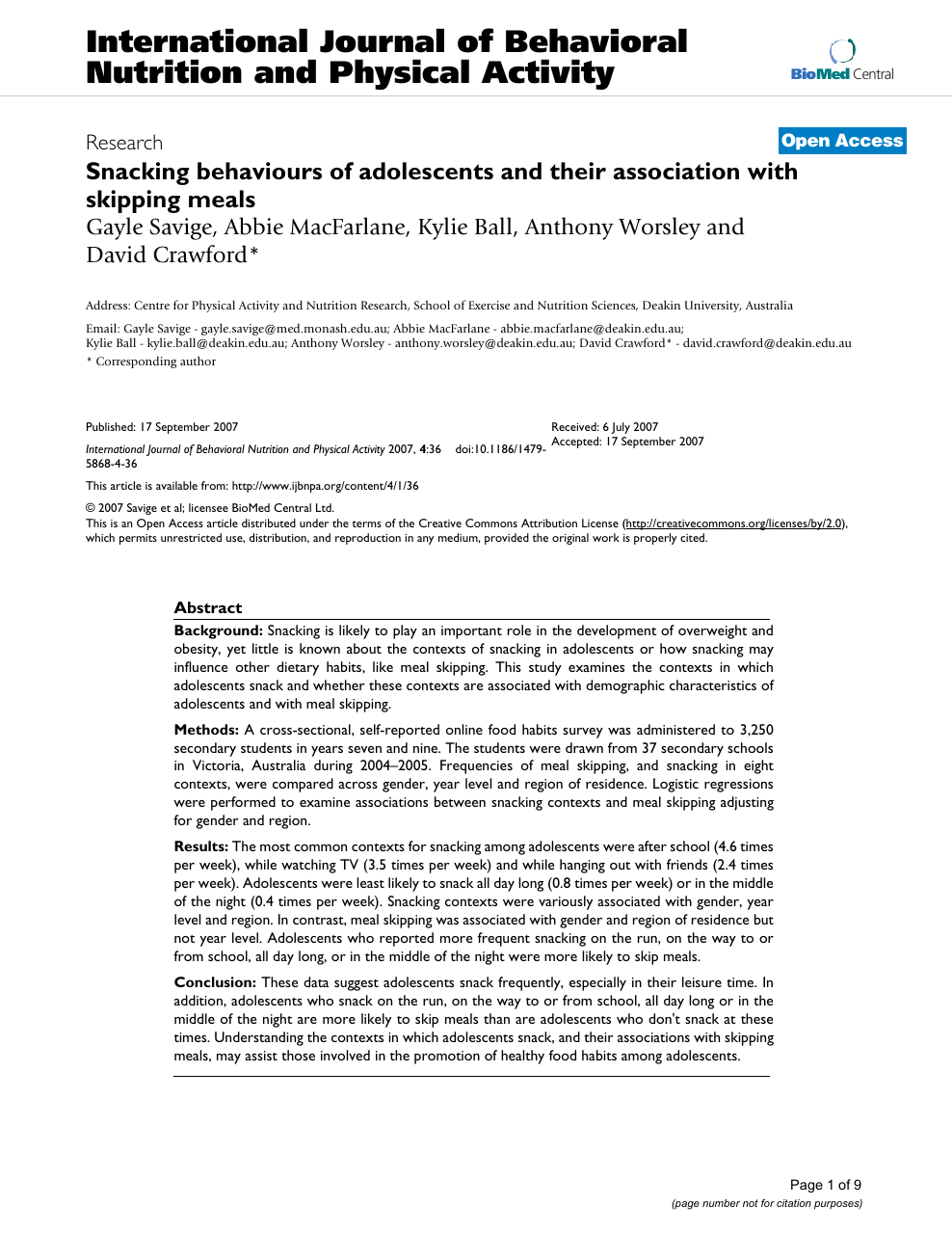 Snacking Behaviours Of Adolescents And Their Association With Skipping Meals Topic Of Research Paper In Health Sciences Download Scholarly Article Pdf And Read For Free On Cyberleninka Open Science Hub