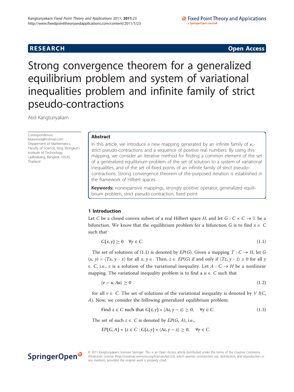 Strong Convergence Theorem For A Generalized Equilibrium Problem And System Of Variational Inequalities Problem And Infinite Family Of Strict Pseudo Contractions Topic Of Research Paper In Mathematics Download Scholarly Article Pdf And