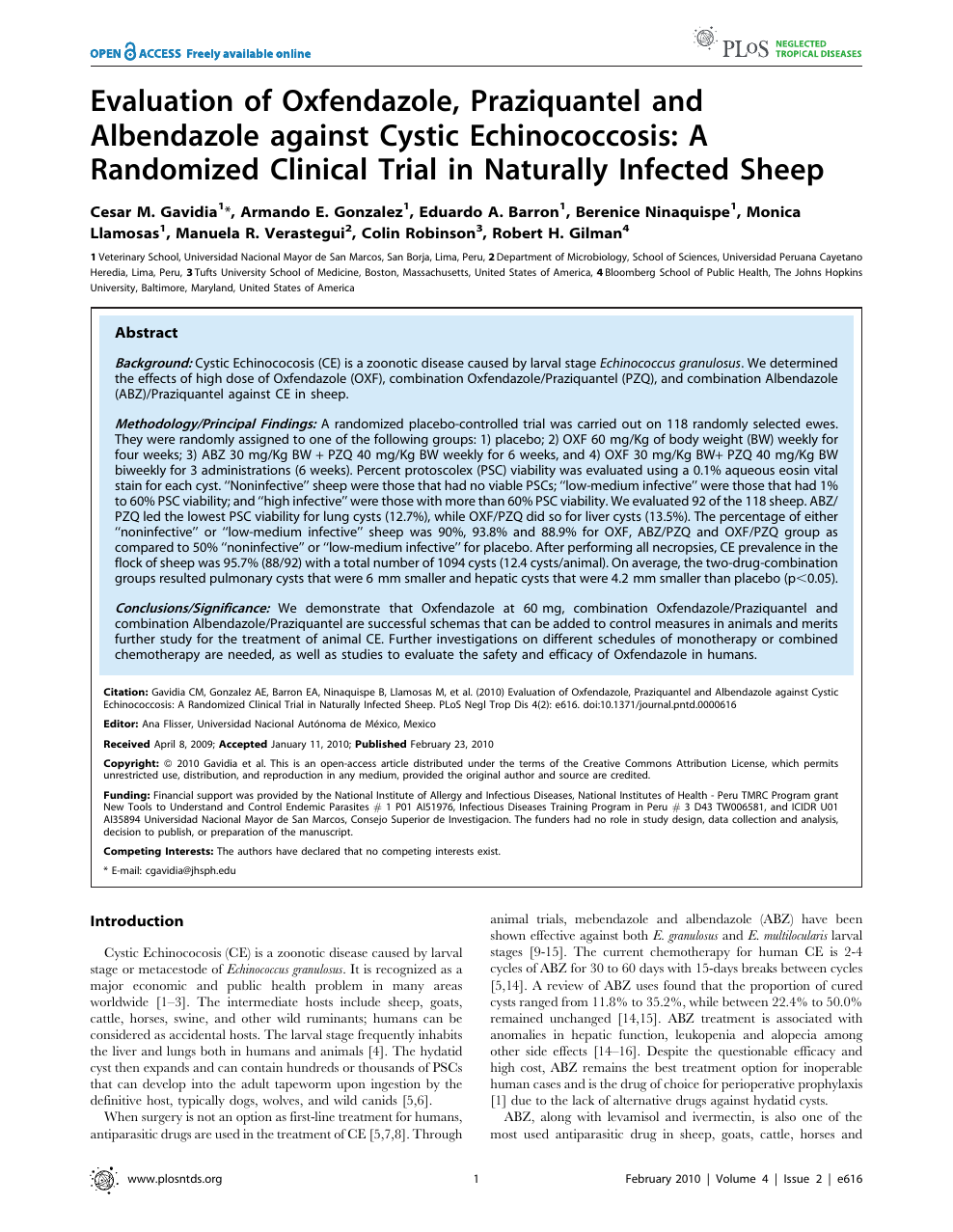 Evaluation Of Oxfendazole Praziquantel And Albendazole Against Cystic Echinococcosis A Randomized Clinical Trial In Naturally Infected Sheep Topic Of Research Paper In Veterinary Science Download Scholarly Article Pdf And Read For