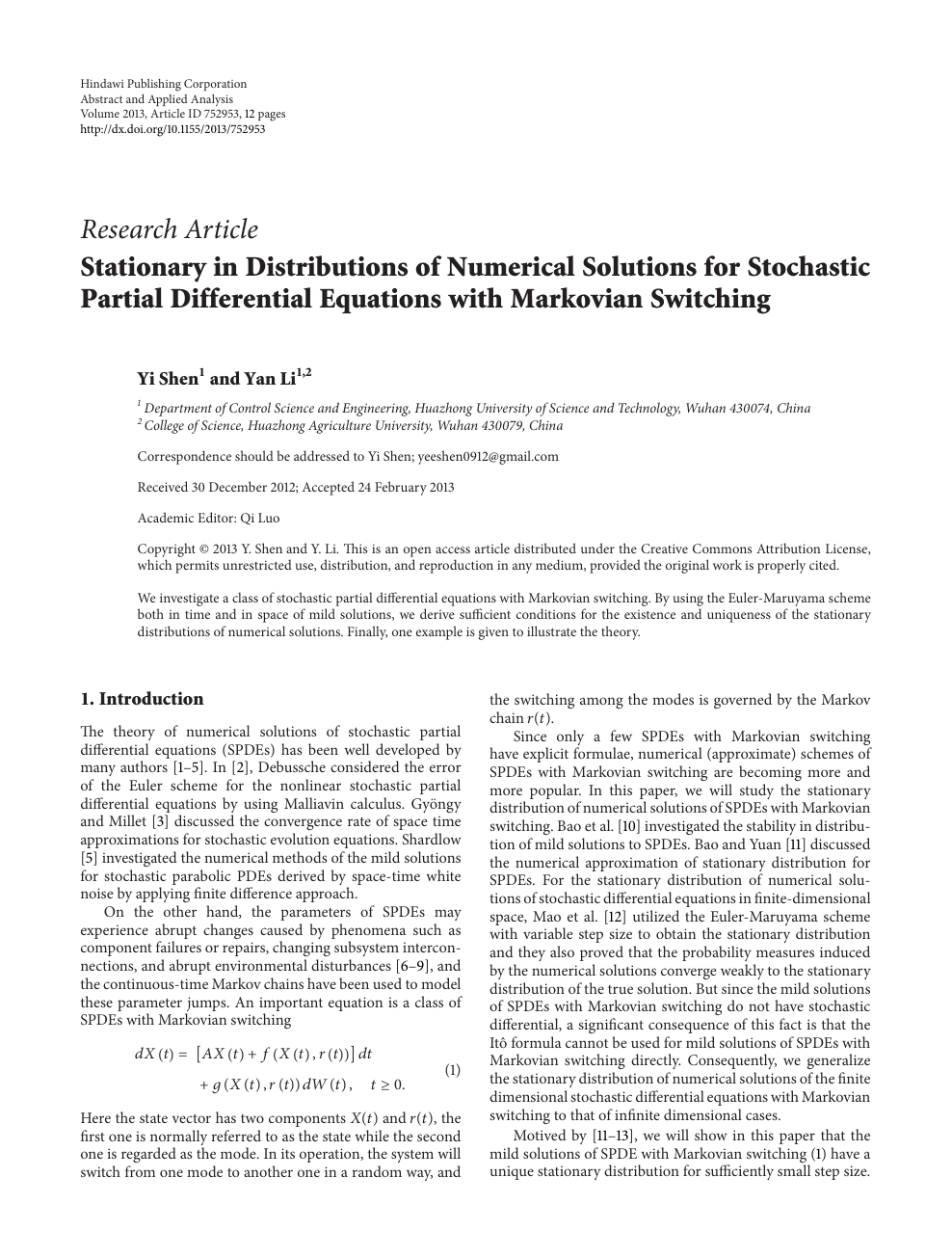 Stationary In Distributions Of Numerical Solutions For Stochastic Partial Differential Equations With Markovian Switching Topic Of Research Paper In Mathematics Download Scholarly Article Pdf And Read For Free On Cyberleninka Open