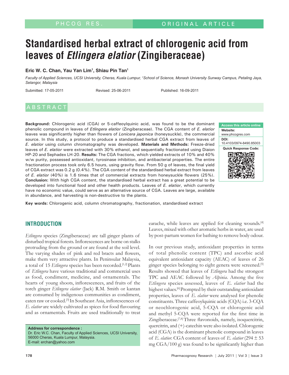 Standardised Herbal Extract Of Chlorogenic Acid From Leaves Of Etlingera Elatior Zingiberaceae Topic Of Research Paper In Biological Sciences Download Scholarly Article Pdf And Read For Free On Cyberleninka Open Science