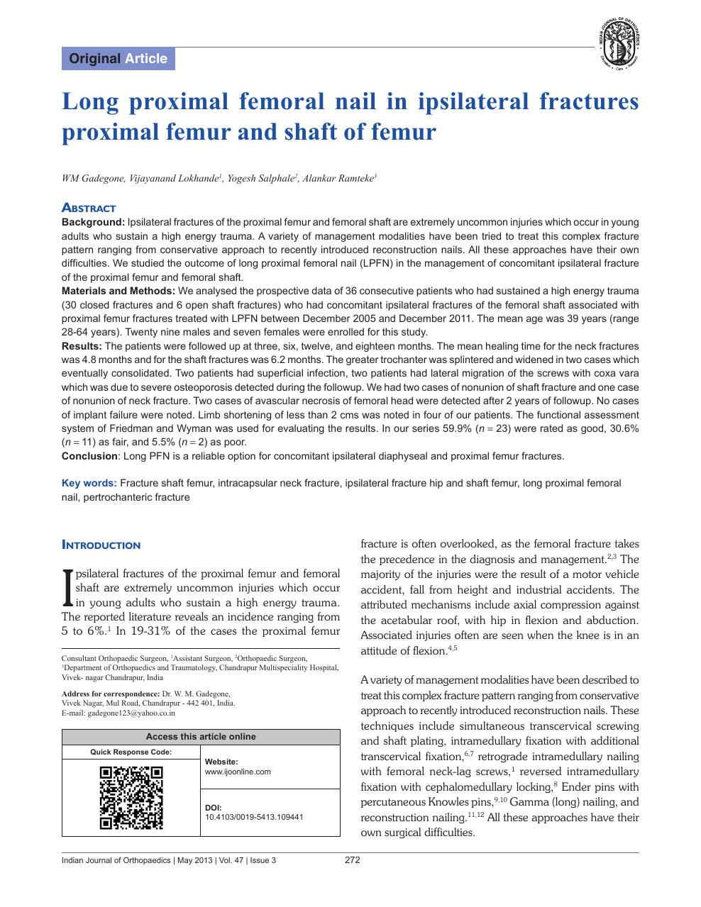 Long proximal femoral nail in ipsilateral fractures proximal femur and  shaft of femur – topic of research paper in Clinical medicine. Download  scholarly article PDF and read for free on CyberLeninka open