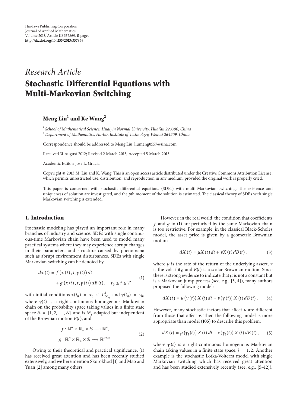 Stochastic Differential Equations With Multi Markovian Switching Topic Of Research Paper In Mathematics Download Scholarly Article Pdf And Read For Free On Cyberleninka Open Science Hub