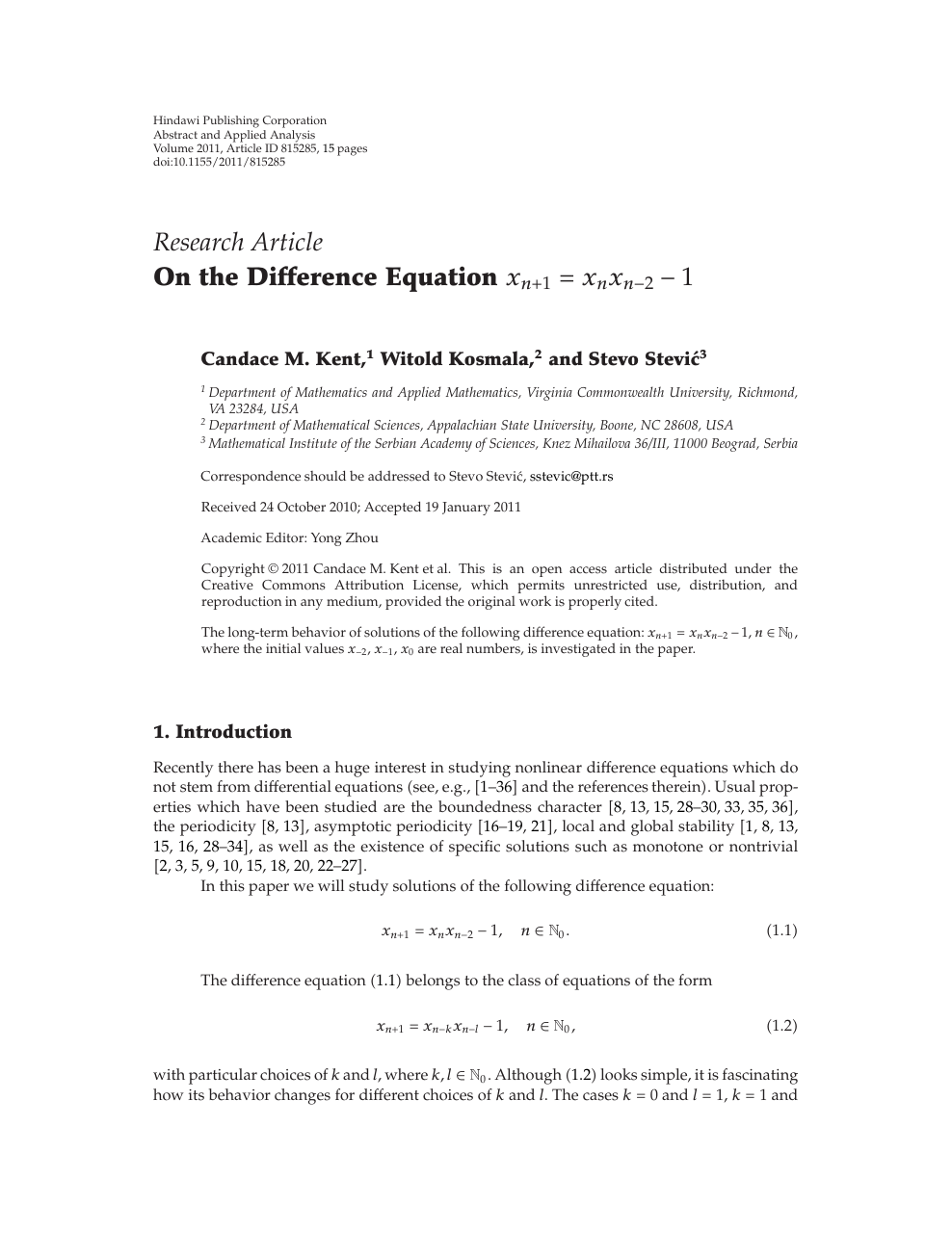 On The Difference Equation 𝑥𝑛 1 𝑥𝑛𝑥𝑛 2 1 Topic Of Research Paper In Mathematics Download Scholarly Article Pdf And Read For Free On Cyberleninka Open Science Hub