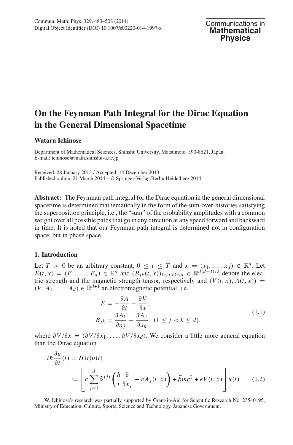 On The Feynman Path Integral For The Dirac Equation In The General Dimensional Spacetime Topic Of Research Paper In Mathematics Download Scholarly Article Pdf And Read For Free On Cyberleninka Open