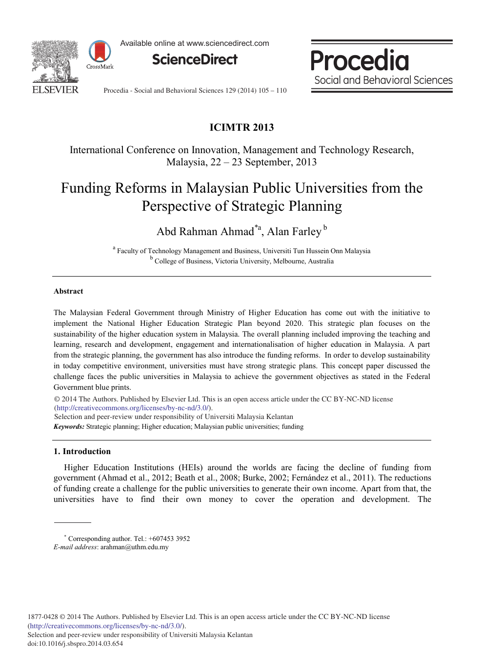 Funding Reforms In Malaysian Public Universities From The Perspective Of Strategic Planning Topic Of Research Paper In Economics And Business Download Scholarly Article Pdf And Read For Free On Cyberleninka Open