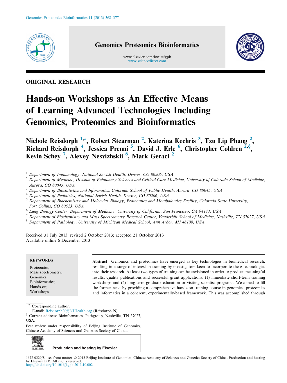 Hands On Workshops As An Effective Means Of Learning Advanced Technologies Including Genomics Proteomics And Bioinformatics Topic Of Research Paper In Clinical Medicine Download Scholarly Article Pdf And Read For Free On