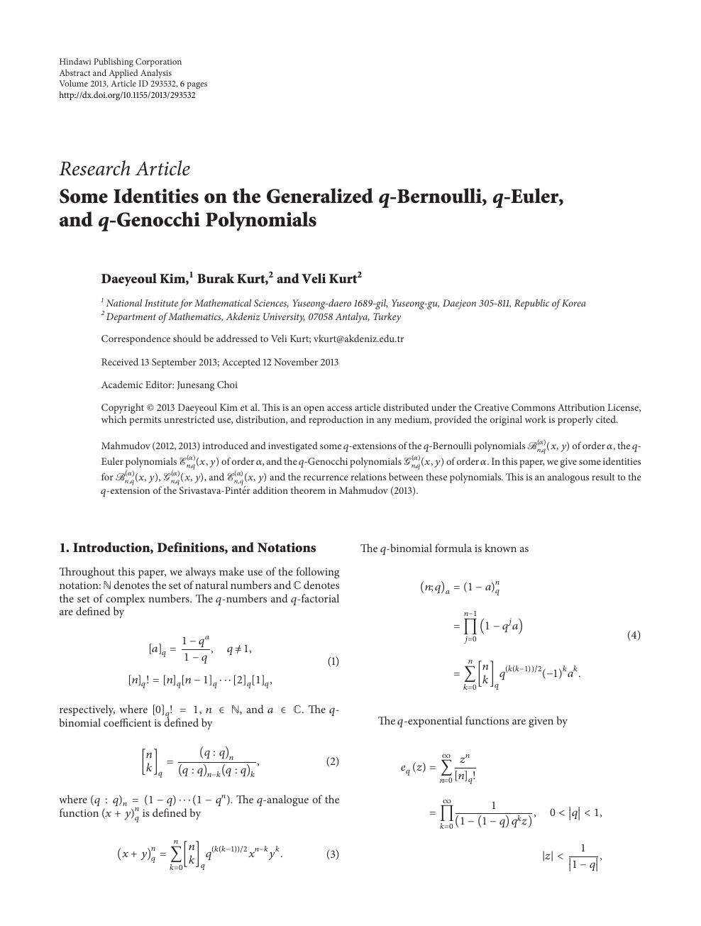 Some Identities On The Generalized Q Bernoulli Q Euler And Q Genocchi Polynomials Topic Of Research Paper In Mathematics Download Scholarly Article Pdf And Read For Free On Cyberleninka Open Science Hub