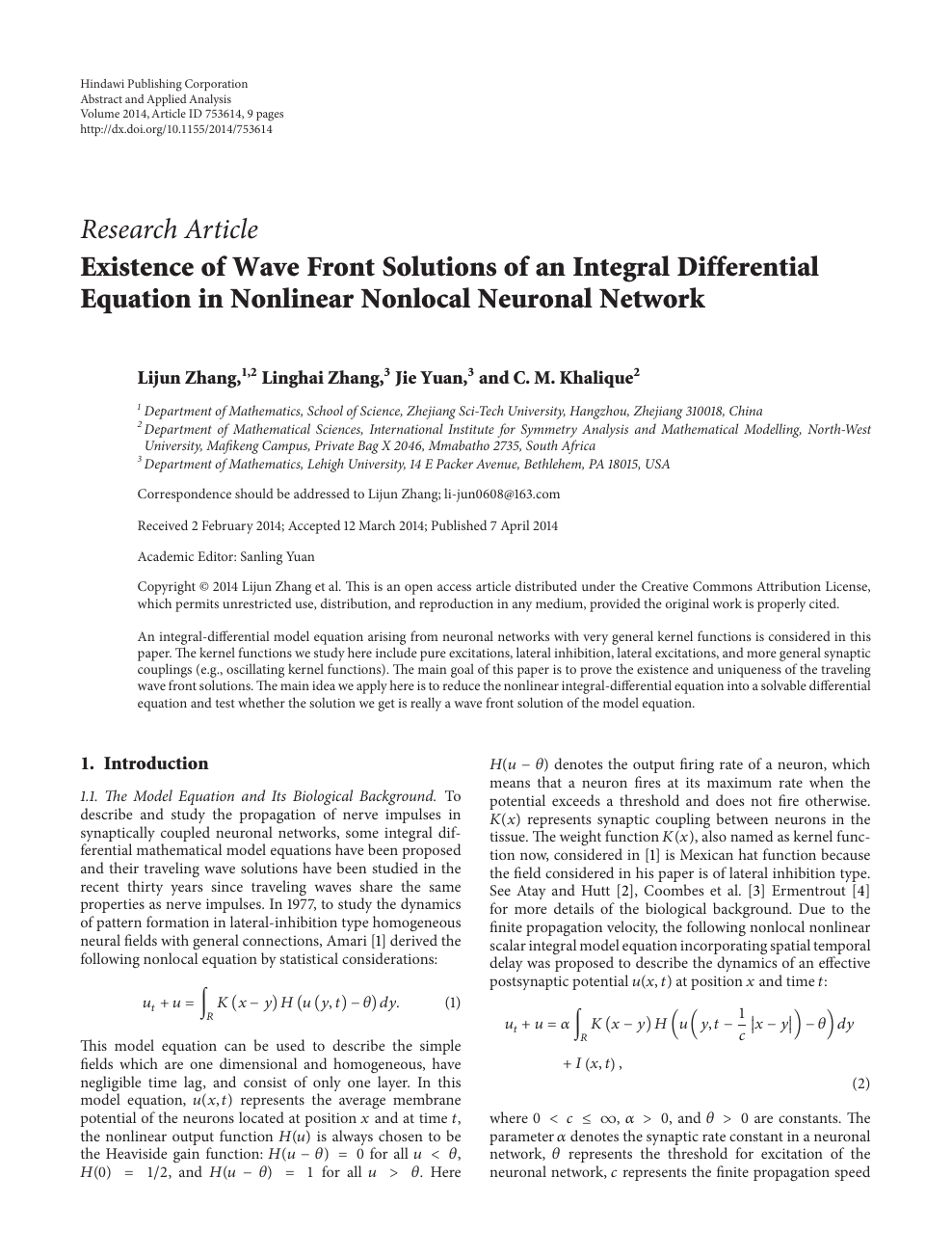 Existence Of Wave Front Solutions Of An Integral Differential Equation In Nonlinear Nonlocal Neuronal Network Topic Of Research Paper In Mathematics Download Scholarly Article Pdf And Read For Free On Cyberleninka