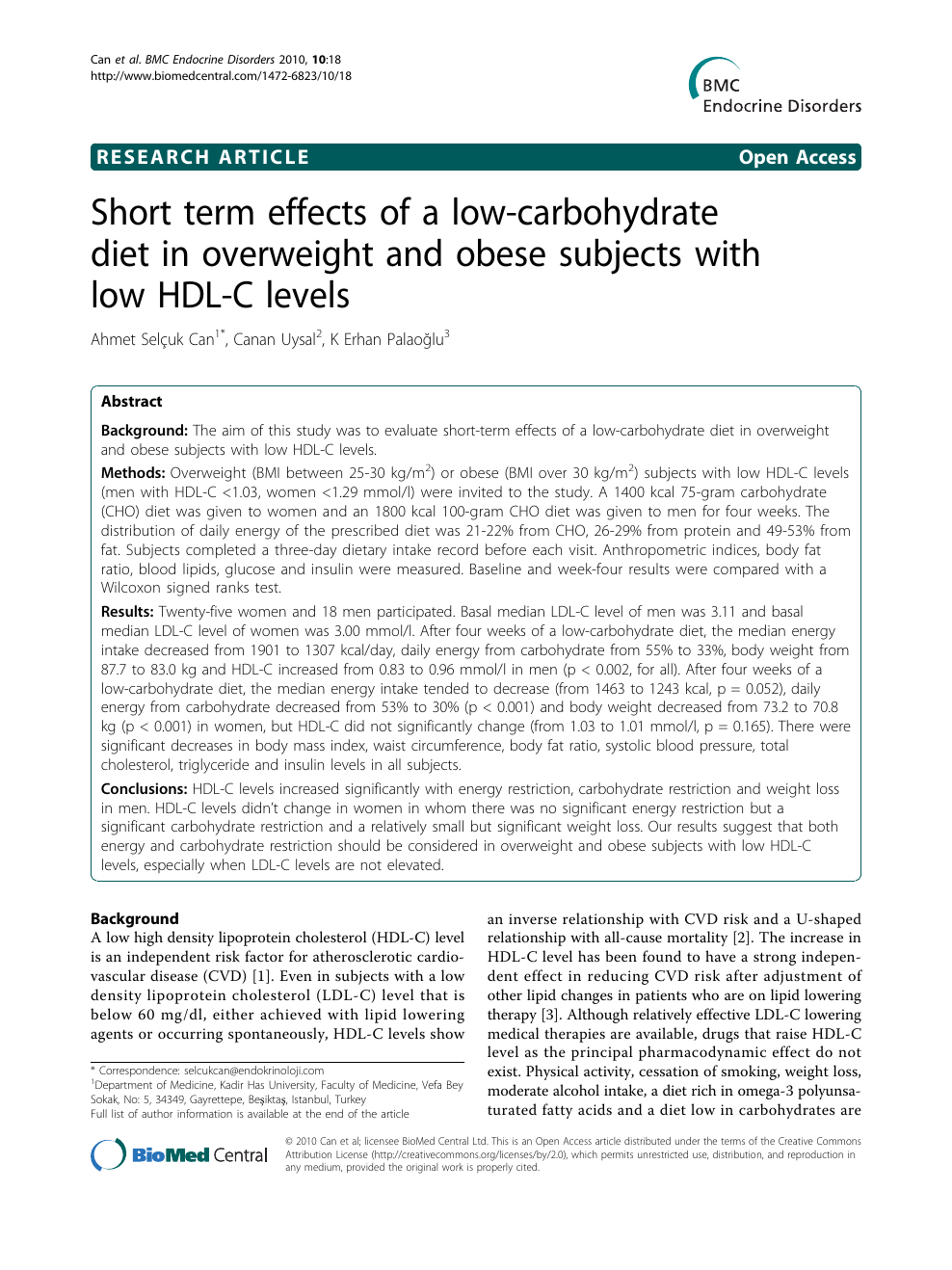 Short Term Effects Of A Low Carbohydrate Diet In Overweight And Obese Subjects With Low Hdl C Levels Topic Of Research Paper In Health Sciences Download Scholarly Article Pdf And Read For Free