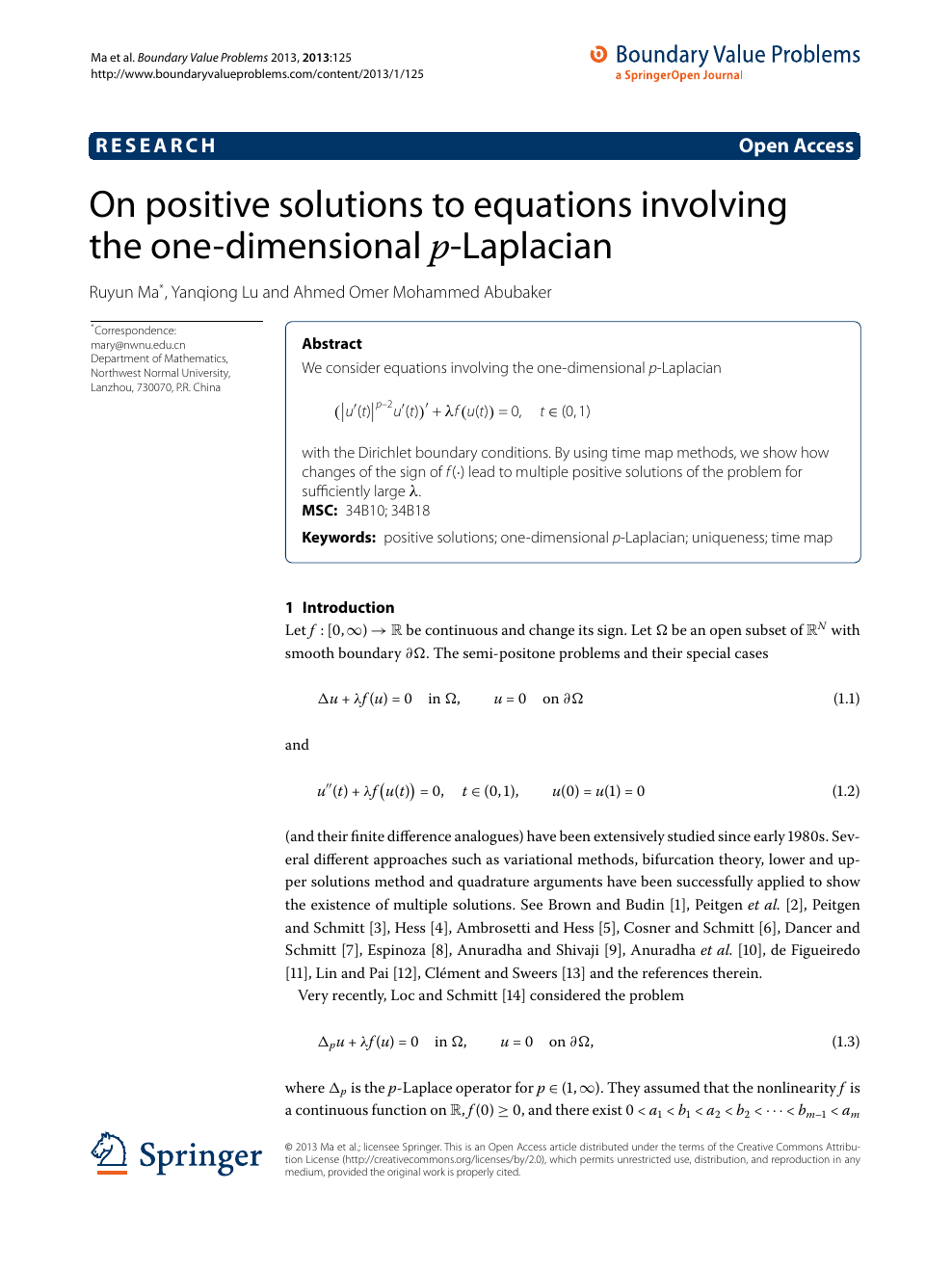 On Positive Solutions To Equations Involving The One Dimensional P Laplacian Topic Of Research Paper In Mathematics Download Scholarly Article Pdf And Read For Free On Cyberleninka Open Science Hub