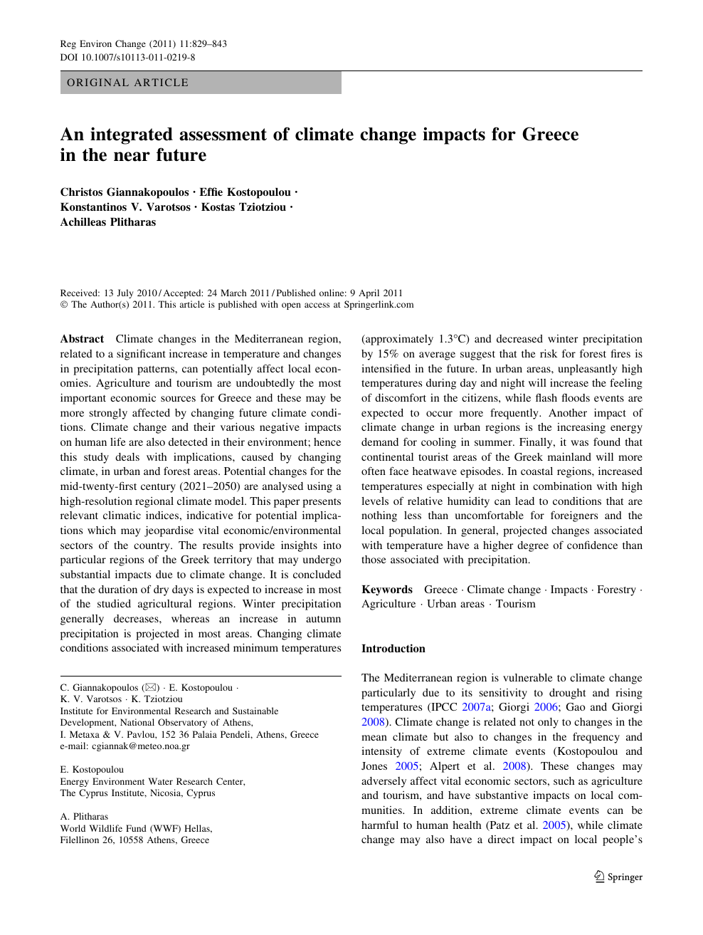 An integrated assessment of climate change impacts for Greece in ...