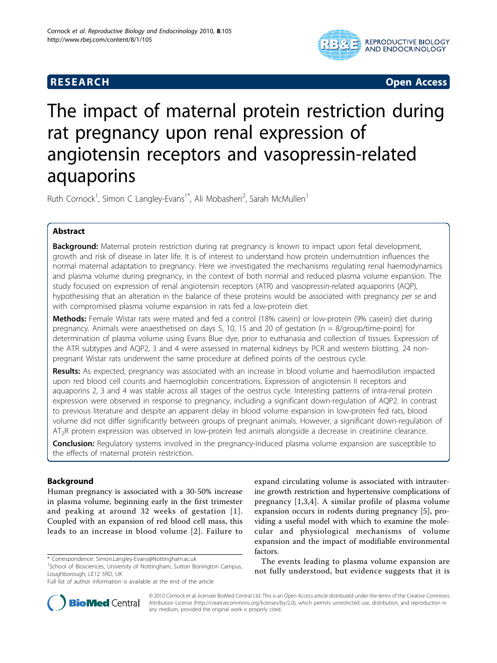 The Impact Of Maternal Protein Restriction During Rat Pregnancy Upon Renal Expression Of Angiotensin Receptors And Vasopressin Related Aquaporins Topic Of Research Paper In Veterinary Science Download Scholarly Article Pdf And Read