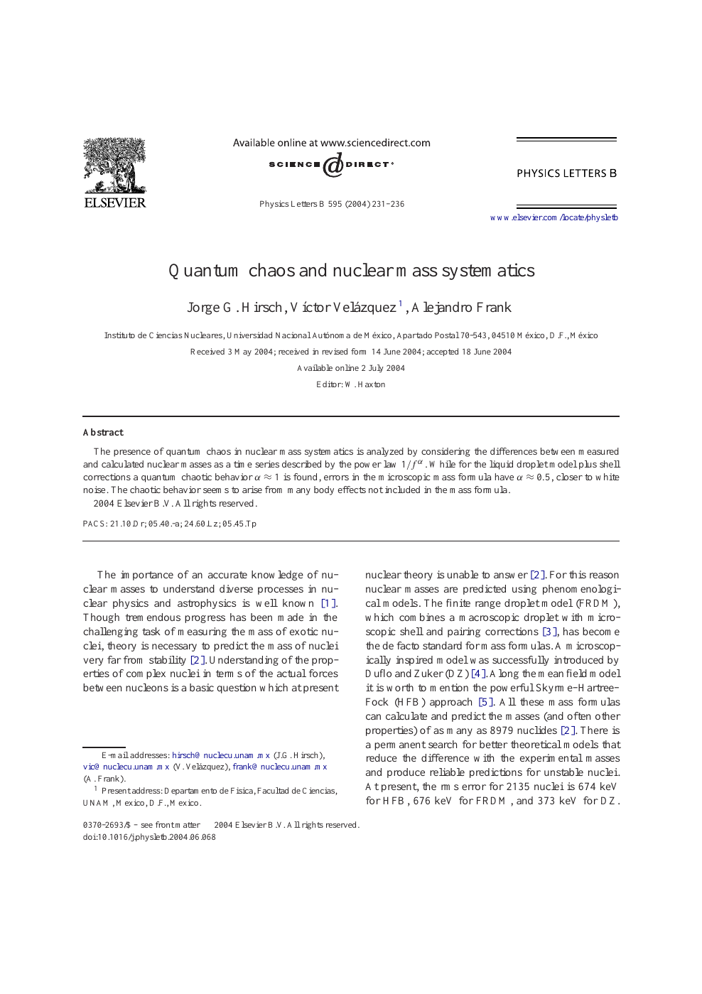 Quantum Chaos And Nuclear Mass Systematics Topic Of Research Paper In Physical Sciences Download Scholarly Article Pdf And Read For Free On Cyberleninka Open Science Hub