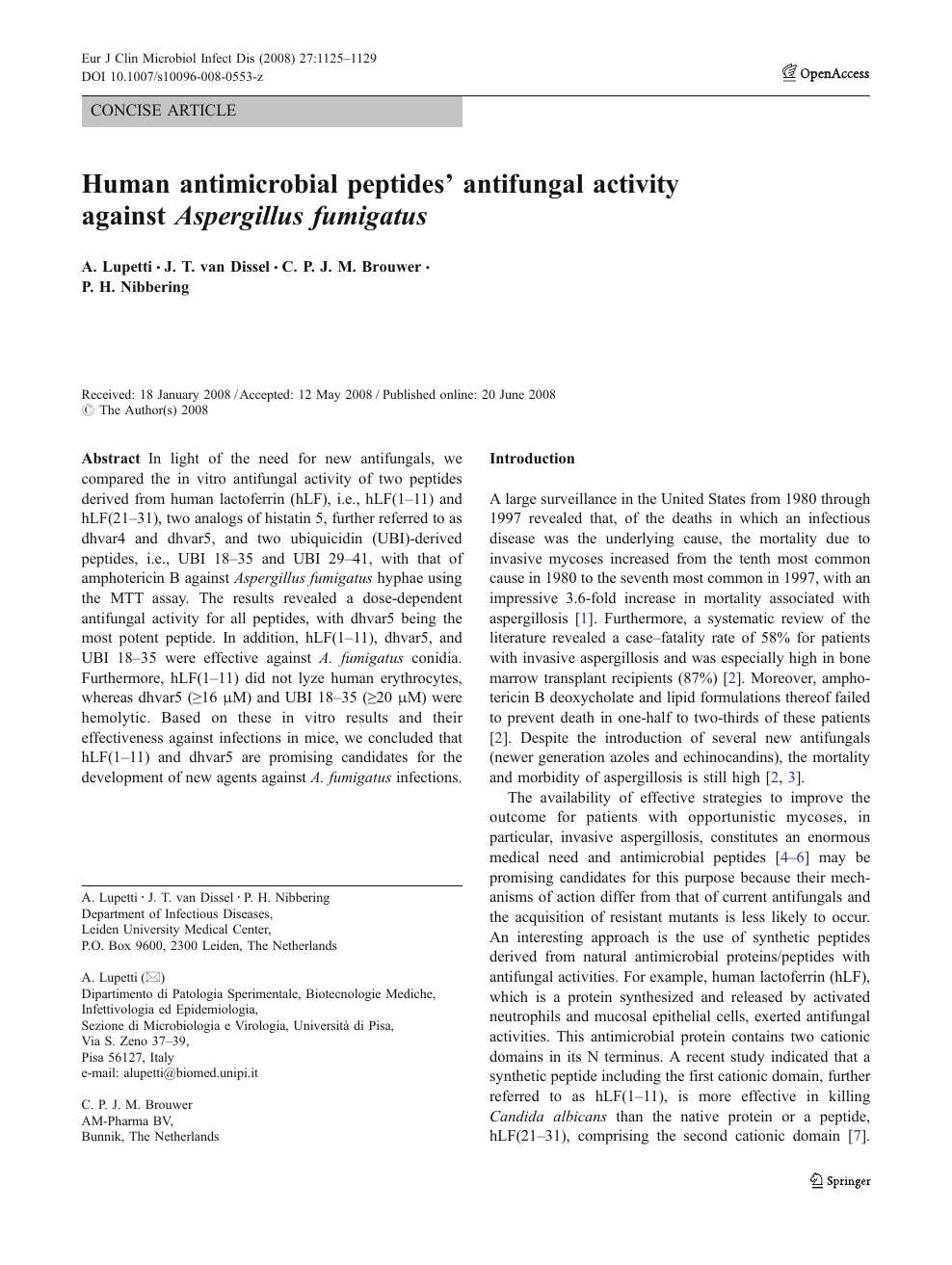 Human Antimicrobial Peptides Antifungal Activity Against Aspergillus Fumigatus Topic Of Research Paper In Biological Sciences Download Scholarly Article Pdf And Read For Free On Cyberleninka Open Science Hub