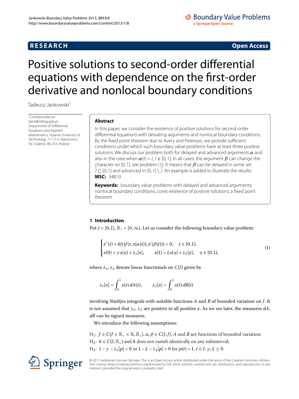 Positive Solutions To Second Order Differential Equations With Dependence On The First Order Derivative And Nonlocal Boundary Conditions Topic Of Research Paper In Mathematics Download Scholarly Article Pdf And Read For Free On