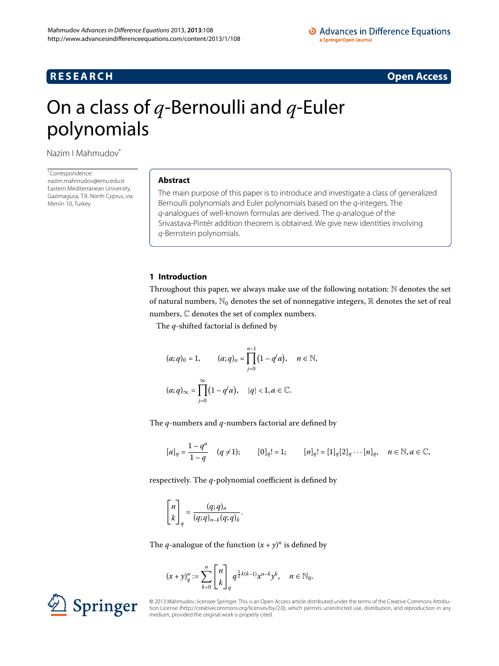 On A Class Of Q Bernoulli And Q Euler Polynomials Topic Of Research Paper In Mathematics Download Scholarly Article Pdf And Read For Free On Cyberleninka Open Science Hub